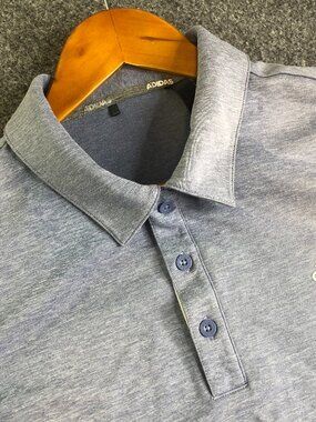 Adidas Polo Shirt Mens Medium Blue Solid Golf Short Sleeve Performance